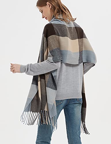 Wander Agio Women's Fashion Long Shawl Big Grid Winter Warm Lattice Large Scarf - color: Blue Brown 9