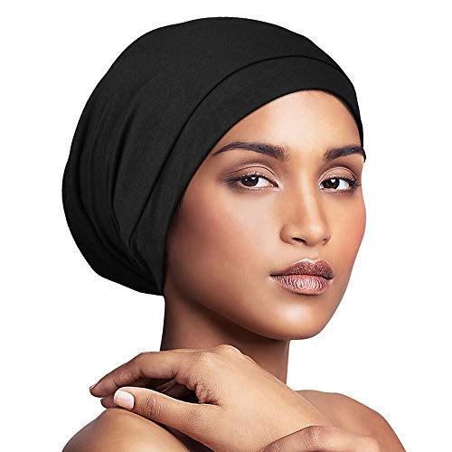 Alnorm Cozy Satin Lined Slouchy Beanie Cap with Soft Elastic Band for Women Black - color: Black