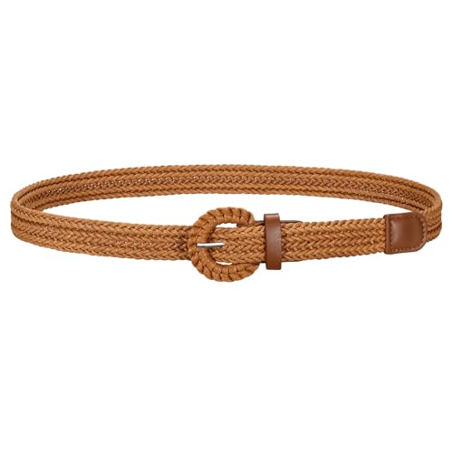 JASGOOD Women's Straw Braided Woven Boho Belt - Skinny Raffia Waist Strap for Summer Dresses & Jeans(Width:0.9") - color: Brown, size: Waist size below 33"