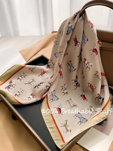 100% Mulberry Silk Scarf for Women Hair Lightweight Square Neckerchief Wrap For Head Scarves 21" - color: 19-horse (Cream Coloured) /21"*21"