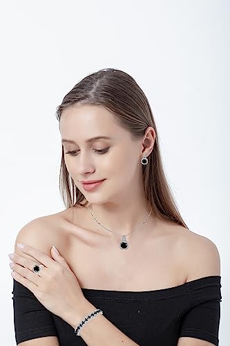 Paxuan 4pcs Cubic Zirconia Wedding Jewelry Sets for Bride Bridesmaid Cubic Zirconia Pendant Necklace Earrings Link Tennis Bracelet Open Ring Set for Women - color: Platinum Plated Black Cubic Zirconia