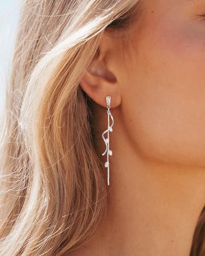 Dangle Earrings for Women - 14K Gold/White Gold/Rose Gold Plated Butterfly Heart Star Hoop Chain Long Tassel Cubic Zirconia CZ Dangle Earrings - color: Silver CZ Twist