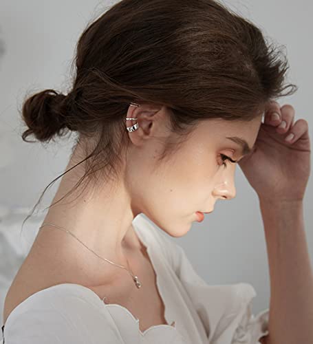Minimalist Cuff Clip On 925 Sterling Silver Small Hoop Earrings for Women Teen Girls Cartilage Fashion Wrap No Piercing Ear Hypoallergenic - color: Silver