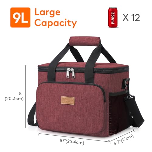 Lifewit Medium Lunch Bag, Insulated Lunch Box, Soft Cooler Cooling Tote for Adult Men Women, Burgundy 12-Can (9L) - color: Burgundy, size: Medium(9L)