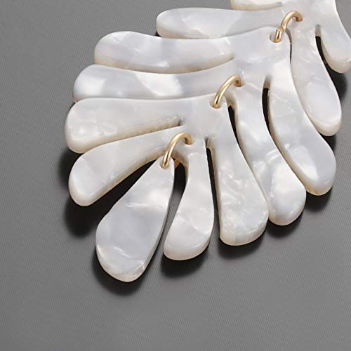 ARATLENCH Acrylic Pendant necklace Earrings – Long Statement Leaf Charm Necklace Tortoise Resin Palm Leaf Earrings Fashion Necklaces Earrings for Women - color: white+earrings