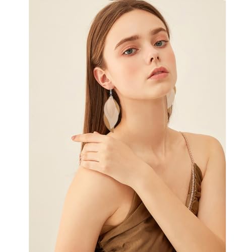 ANXIN boho unique Leather Earrings 2 Layered Lightweight Faux Leather Leaf Earrings Layered Design Drop Earrings Gift for Women - color: Style D