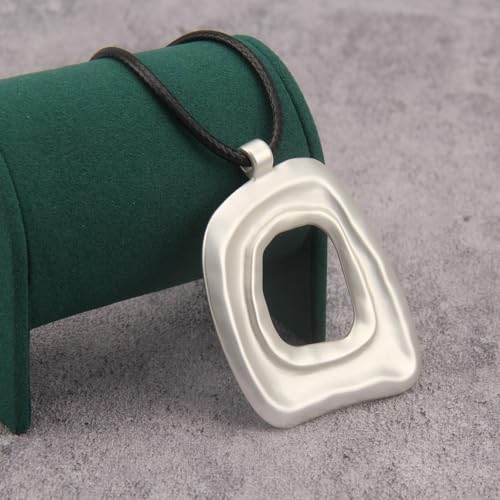 Bohemian Women's Leather Long Pendant Necklace Sweater necklace Adjustable Retro Woven Handmade Jewelry - color: Silver Square