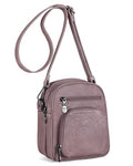 FADEON Small Purses for Women Crossbody Bags, Designer PU Leather Mini Cross Body Purse Travel Shoulder Bag Card Slots - color: Purple Retro Style