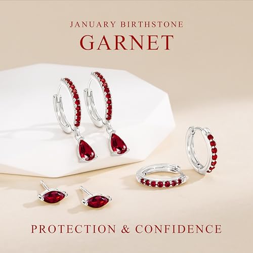 14K Gold Plated Small Huggie Hoop Earrings Set for Women, Hypoallergenic Dainty Sterling Silver Dangle Studs for Cartilage Helix, Lightweight Trendy Cute Stack Birthstone Jewelry Gift - color: 01_Garnet_Jan_Silver