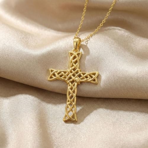 14K Gold Cross Necklace Gold Cross Pendant Necklace Christian Faith Jewelry Gifts for Women - style: B-Celtic Cross