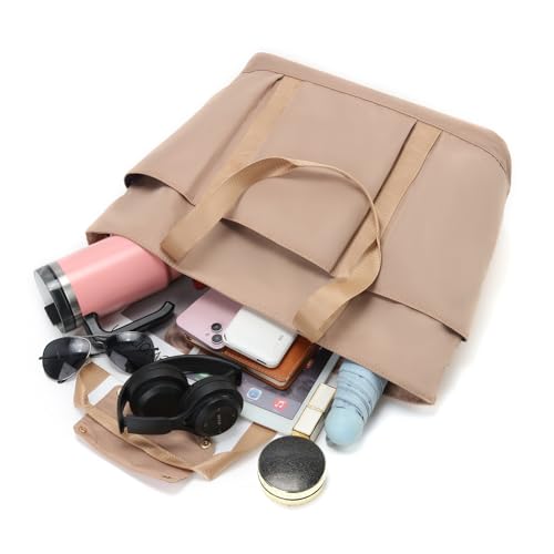 Waterproof Tote Bag with Zipper Foldable Beach Bag for Travel - color: Brown