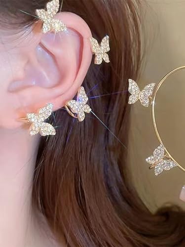 2 PCS Butterfly Ear Cuff Fairy Wing Cuff Wraps Vintage Non-Piercing Fake Earrings for Women Bridal Wedding Party Prom Ball Jewelry Crystal Rhinestone Sparkling - style: Style4