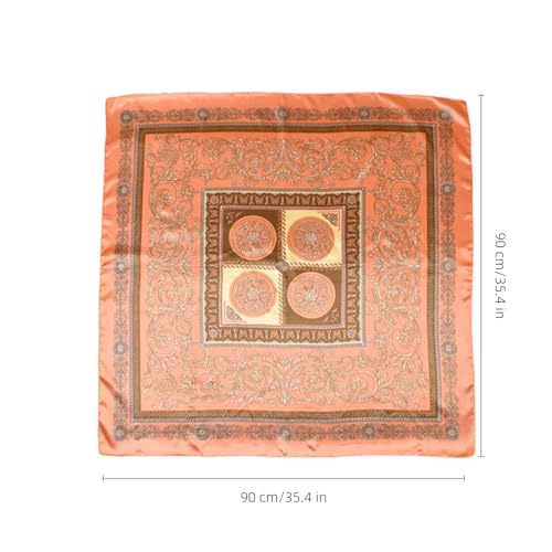 35” Satin Large Square Head Scarves-Like Silk Satin Scarf for Hair Wrapping at Night Bandana Square Scarf for Sleeping - color: Four Square Coins-orange