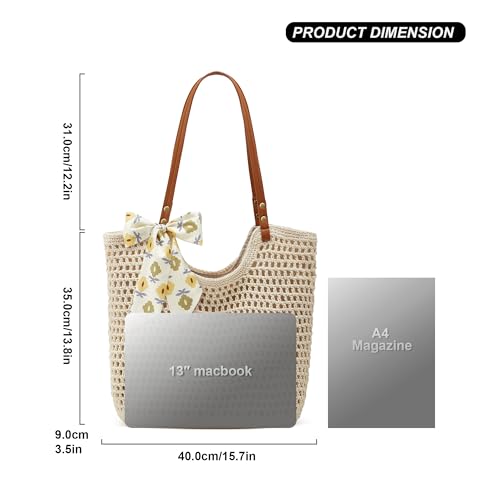 Crochet Beach Bags for Women Woven Purses Shoulder Bag Tote Handbag Summer Beach Purse - color: Wy10-white