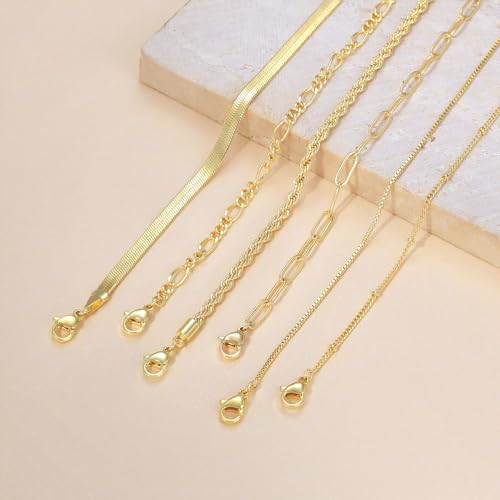 DEARMAY 14K Gold Plated Ankle Bracelets for Women Waterproof - Dainty 6Pcs Anklets Layered Cuban Link Chain Herringbone Cute Anklets Set Pack Summer Beach Jewelry Gift for Women Teen - color: Gold Anklet E