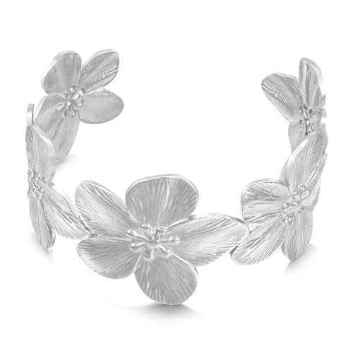 WOWORAMA Chunky Gold Cuff Bracelets for Women Vintage Gold Flower Butterfly Bracelet Trendy Boho Wide Open Cuff Bangles Matte Statement Bracelet - color: Silver Daisy Flower