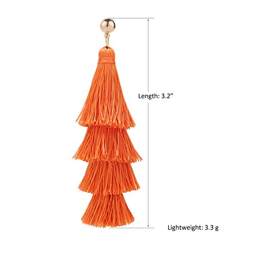 BaubleStar Tassel Earrings Handmade Tiered Thread Tassel Dangle Earrings, Multi Colors - color: Russet Orange