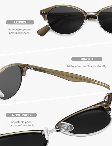 SOJOS Trendy Oval Polarized Sunglasses for Women Retro Cute Shades Sunnies SJ2687 - color: Green Frame Grey Lens