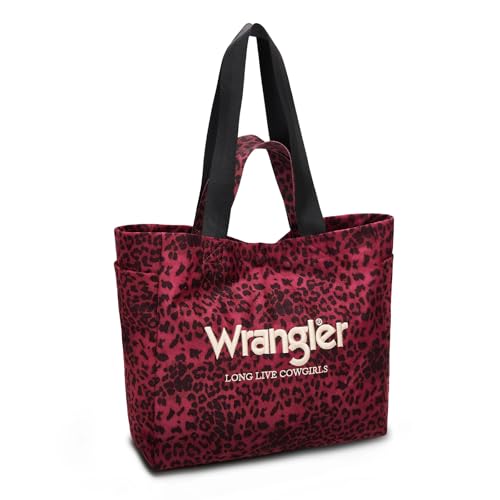 Montana West Wrangler Large Tote Bag for Women Designer Leopard Print Purse for Travel Work Gym - color: Red