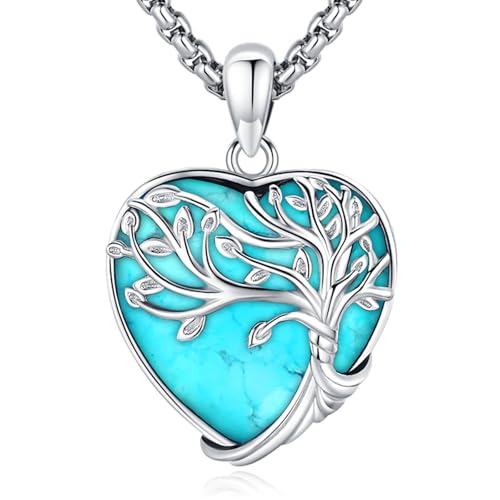 Turquoise/Amethyst/Moonstone/Black Onyx Tree of Life Necklace for Women Hummingbird Necklaces White Gold Plated Copper Jewelry - style: A-Tree of Life -Turquoise