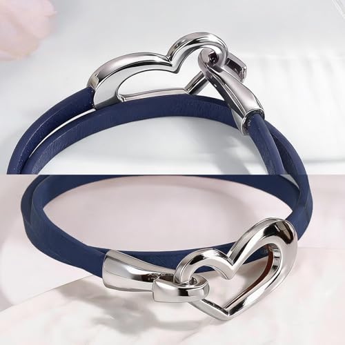 Long tiantian Leather Bracelets for Women Men Heart Wrap Bracelets Western Jewelry Cowgirl Outfits Birthday Gifts for Her - color: A:Blue Leather Bracelet