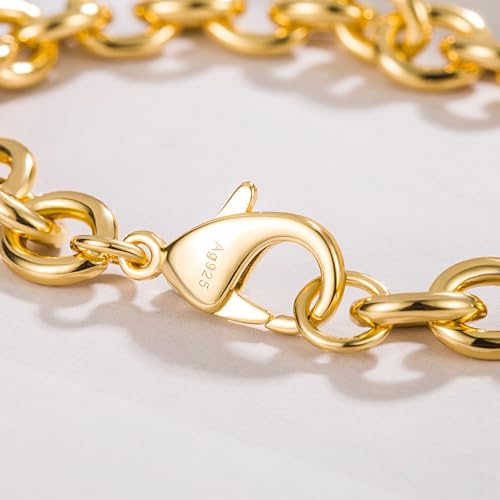Dankadi 925 Sterling Silver Classic Round Cable Wire Link Bracelet Women Cuban Curb Oval Belcher Link Chain 5.9 to 9 in For Men 24k Gold Plated Cuff Jewelry Gift - color: 8.5MM Gold, size: 6.3 inch