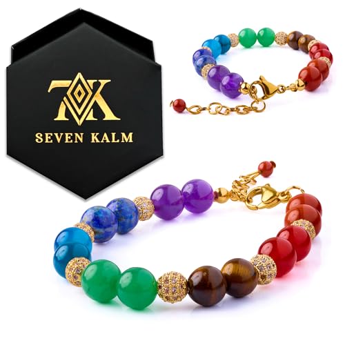 Protection and Healing Bracelet for Women - Handmade 7 Chakra Jewelry Crafted with Genuine Gemstones - Adjustable 8mm Bead Bracelet - Pulsera Para Mujer - Elegant Spiritual Accessory