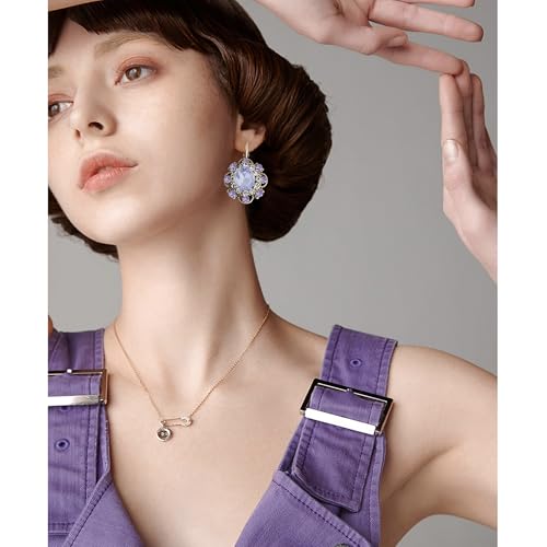 Handmade Bohemian Vintage Gold Sparkly Crystal Round Flower Leverback Earrings Cute Rhinestone Geometry Dangle Drop Earring for Women - color: Light Purple
