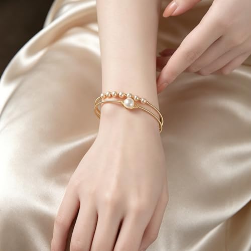 Handcrafted Natural Freshwater Baroque Pearl Bracelet,Winding Design,Opening Adjustable,14k Gold Plated Material