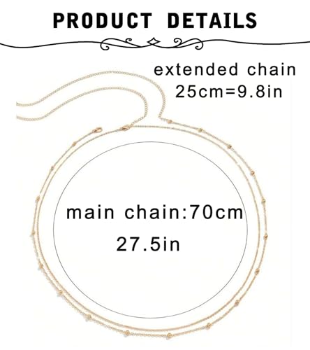 MODRSA Gold Body Chain Jewelry for Women Back Necklace for Backless Dress Backdrop Pearl Rhinestone Belly Chain Waist Chains Bra Chains Lingerie Summer Bikini Bodychain Trendy Sexy Stomach Jewelry - color: C3- Waist chain - beaded gold