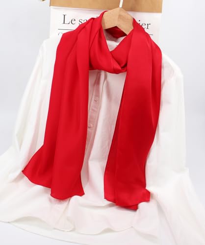 ANDANTINO 100% Silk Long Scarf-Women Large Oblong Shawls with Gift Packed - color: Solid Color-red