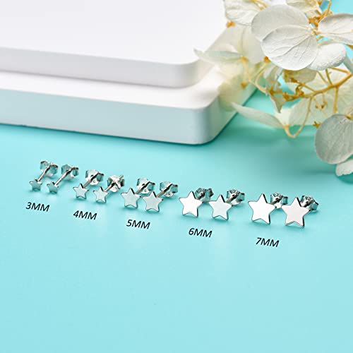 3 Pairs 925 Sterling Silver Star Stud Earrings for Women,Tiny Simple Geometric Stud Earrings Set Small Hypoallergenic Cartilage Tragus Ear Jewellery for Men (3/4/5mm) - color: 01 Silver-3Pairs-3/4/5mm