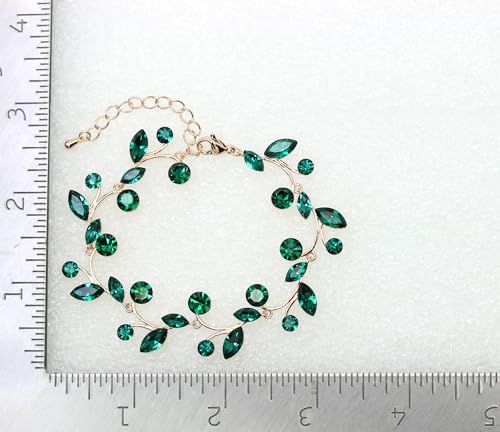 Faship Gorgeous Rhinestone Crystal Floral Necklace Earrings Set - color: Green / Rose gold plated / Matching Bracelet