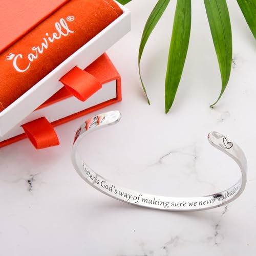 Carviell Bracelet - Gifts for Women – Inspirational, Friendship, Love, Mom, Daughter, Sister, Christian, Graduation, Memorial & Wedding Gifts – 100+ Phrases – Stainless Steel, Gift-Ready - style: SISTER'S Gift - A sister is God’s way of making sure we nev