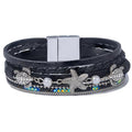 FANCY SHINY Turtle Starfish Leather Wrap Bracelet Boho Rhinestone Pearl Cuff Bracelets for Women Summer Beach Jewelry for Women - color: Black