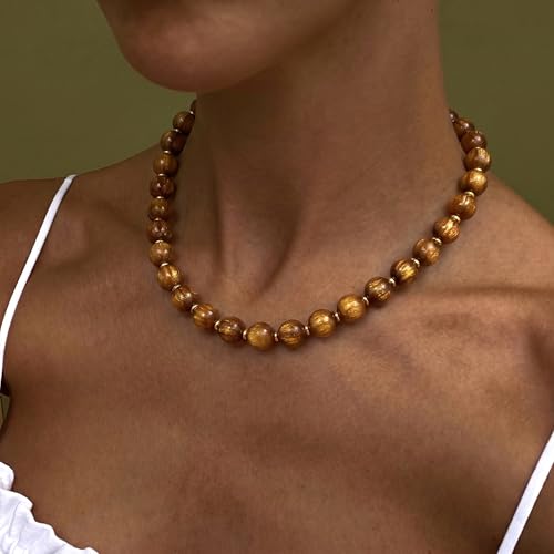 Colorful Beaded Necklace for Women Chunky Resin Beads Choker Necklaces Boho Statement Necklace Summer Vacation Y2K Jewelry - color: Amber