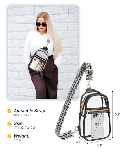 PACKISM Clear Sling Bag Stadium Approved - Clear Bag for Stadium Events & Holographic Bag for Music Festivals Jacquard Strap - color: Guitar Strap Black