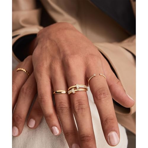 FISSEN JEWELRY Gold Rings for Women, Non Tarnish Dainty 14k Gold Plated Silver CZ Cross Ring Cute Cubic Zirconia Pinky Thumb Stackable Band Silver Finger Rings Size 6-10 Jewelry for Her - color: Gold Diamond Circle
