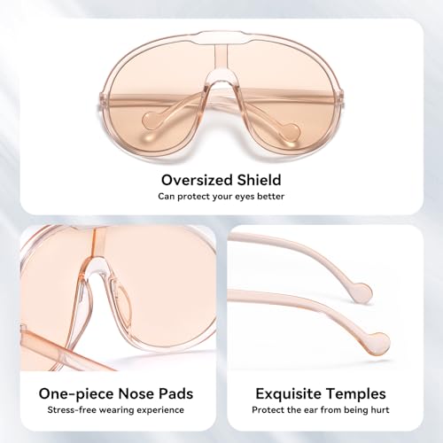Dollger Oversized One Piece Sunglasses For Women Fashion Men Wrap Around UV400 Shield Goggles - color: 3 Packs: Black+champagne+yellow