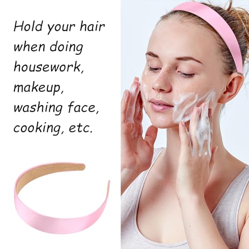 Wecoe 10 Pack Pink Headbands 1 Inch Wide Satin Headbands Women Non Slip Fashion Plain Head Bands Solid Hair Bands DIY Valentine's Day Hair Accessories for Women Girls Diademas Para Mujer - color: Pink