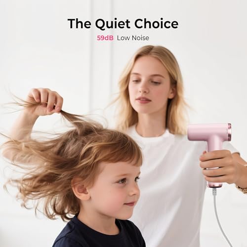 Mini Hair Dryer, 4-Temp High Speed Ionic Hair Dryer, 2-Speed Lightweight Portable Small Hair Drye, 110,000 RPM Hair Blow Dryer Travel Blow Dryer - color: Pink