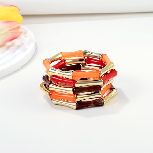 Gold Tube Bangle Bracelets for Women Stackable Bamboo Chunky Acrylic Beads Stretch Friendship Summer Beach Bracelet Jewelry - color: Colorful 03