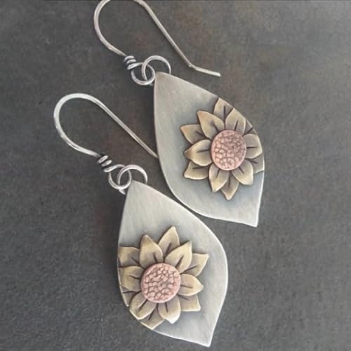 Boho Earrings, Statement Earrings, Teardrop Sunflower Earrings, Dangle Ethnic Earrings for Women, Handmade Bohemian Trendy Boho Vintage Jewelry - style: Sunflower & Bird