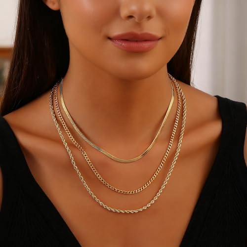 Gold Necklace Stack for Women, Layered Gold Necklaces Set,18K Gold Plated Simple Dainty Gold Chain Choker Necklaces Trendy Jewelry Gifts for Women - color: S02