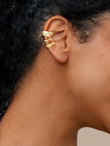 14K Gold/Silver Plated Ear Cuffs Set Dainty Clip Piercing Stack Small Cartilage Hoop Huggie Trendy Tarnish Hypoallergenic Jewelry Gift - style: gold style 2