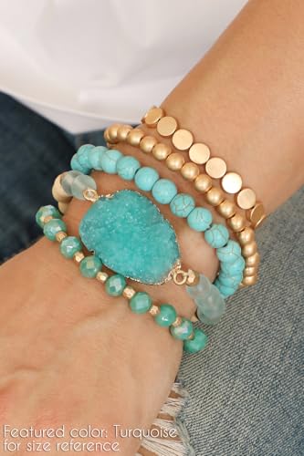 RIAH FASHION Bohemian Acrylic Druzy Multi-Layer Bead Statement Bracelet - Versatile Faux Stone Pendant Stretch Strand Stackable Cuff Bangle Set Sparkly Crystal - color: Acrylic Druzy & Natural Stone Bead Black Labradorite
