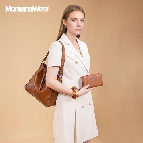 Montana West Hobo Bag for Women Crossbody Purse and Handbags Ladies Chic Shoulder Bags - color: Brown-2pcs Set