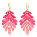 ARATLENCH Acrylic Pendant necklace Earrings – Long Statement Leaf Charm Necklace Tortoise Resin Palm Leaf Earrings Fashion Necklaces Earrings for Women - color: hot pink