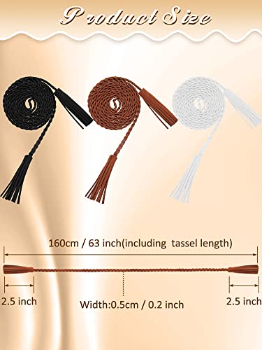 Geyoga 5 Pieces Rope Belt for Women Skinny Woven Boho Belt Braided Stretch Thin Tassel Waist Rope Chain Accessories for Skirt Dress, Christmas Party