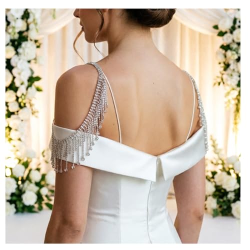Rhinestone Shoulder Chain Jewelry Crystal Tassel Arm Chain Sexy Festival Rave Bridal Wedding Arm Chain Jewelry for Women - color: Silver